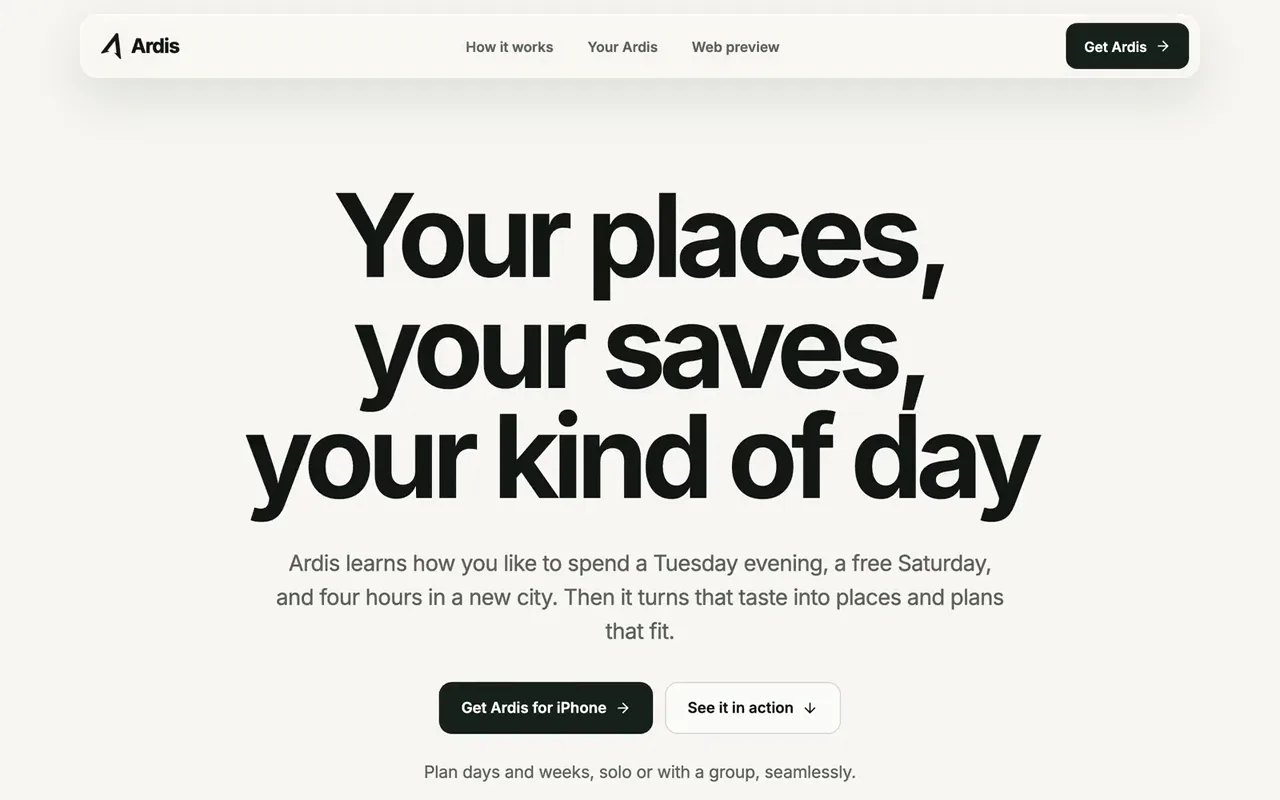 Ardis website opening section